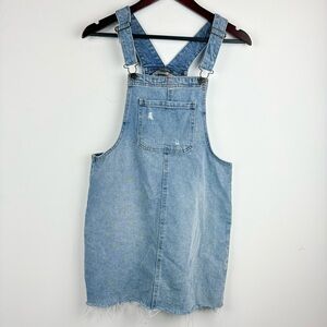 Women's Juniors Denim Mini Overall Distressed Dress Western Cowgirl Rodeo Small